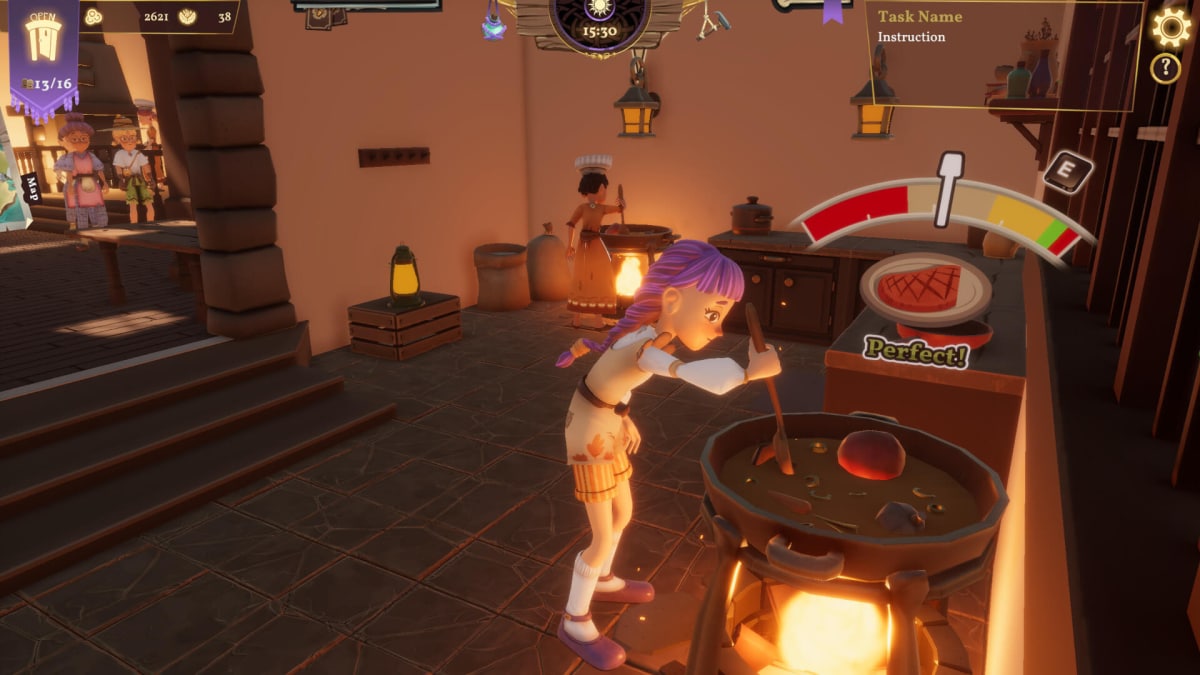 The player cooking a meal in the tavern kitchen in Magic Inn